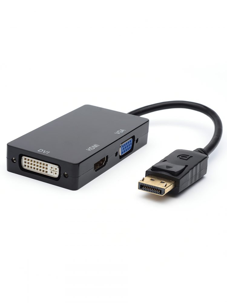 

Кабель-переходник (адаптер) DisplayPort(20M)-HDMI (F), VGA (F), DVI (F), экранированный, 10 см, черный Atcom AT6854 (AT6854), AT6854