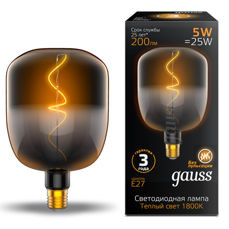 

Лампа светодиодная E27 шар, 5Вт, 1800K / теплый свет, 200лм, филаментная, Gauss Filament (1008802105)