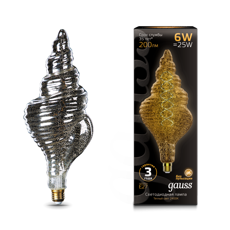 

Лампа светодиодная E27 -/TL120, 6Вт, 2400K / теплый свет, 200лм, филаментная, Gauss Vintage Filament Flexible (166802008)
