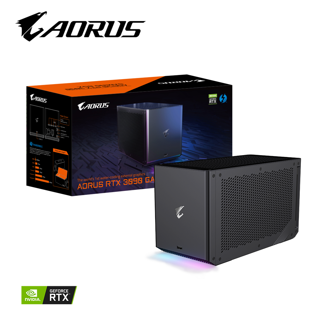 

Внешняя видеокарта GIGABYTE NVIDIA GeForce RTX 3090 AORUS GAMING BOX, 24Gb DDR6X, 384bit, Thunderbolt 3 Type-C, 2HDMI, 3DP, Retail (GV-N3090IXEB-24GD), AORUS GAMING BOX