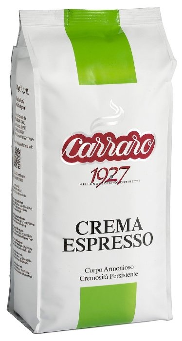 

Кофе в зернах Carraro Crema Espresso 1 кг, средняя обжарка, смесь арабики и робусты, Crema Espresso