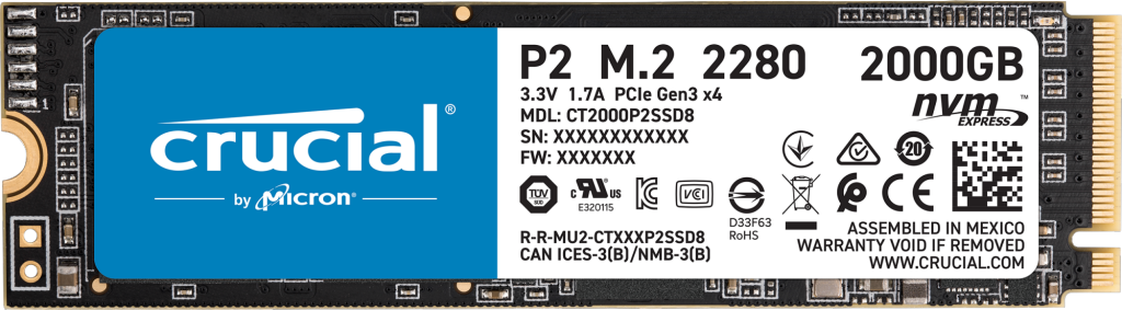

Твердотельный накопитель (SSD) Crucial 2Tb P2, 2280, M.2, NVMe (CT2000P2SSD8)