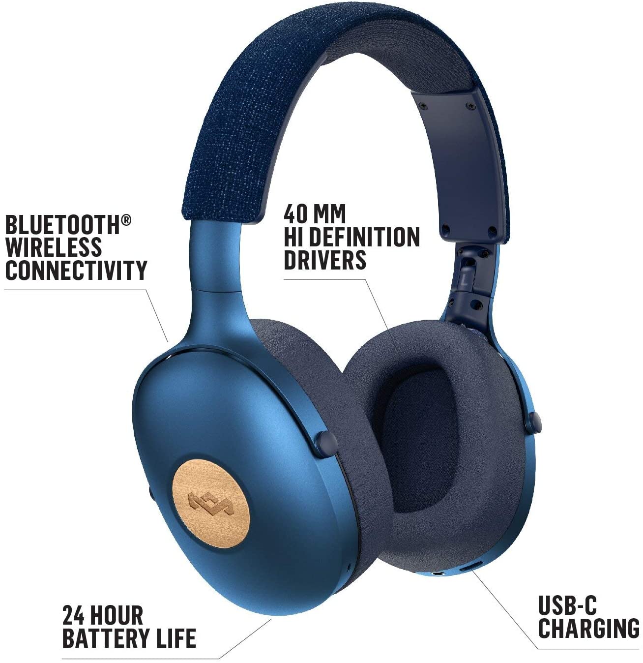 

Беспроводная гарнитура Marley Positive Vibration XL Denim , USB Type-C, голубой (EM-JH141-BL), Positive Vibration XL Denim