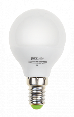 

Лампа светодиодная E14 шар/G45, 5Вт, 3000K / нейтральный свет, 400лм, Jazzway PLED- ECO-G45 5w E14 3000K (1036896A), PLED- ECO-G45 5w E14 3000K