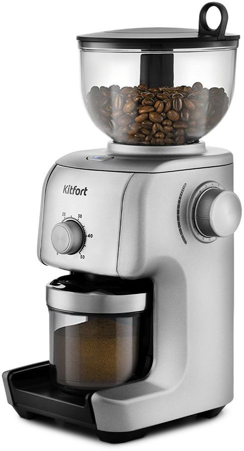 

Кофемолка Kitfort KT KT-749, жернова, регулировка помола, 400г, 130Вт, серый, KT-749