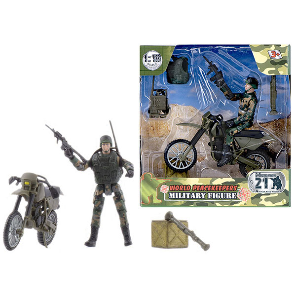 

Игровой набор World Peacekeepers "WP. Мотоциклетные войска", 1 фигурка солдата, 1 мотоцикл, 2 военных оружия, 1 коробка (MC77014), "WP. Мотоциклетные войска"