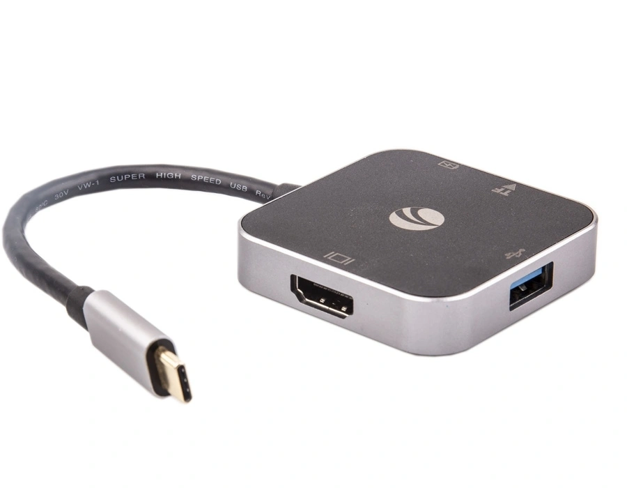 

Переходник (адаптер) USB 3.1 Type-C(m)-HDMI 1.4(f)+USB 3.0(f)+PD(f)+TF карта памяти, 15см, металлик VCOM CU457 (CU457), CU457