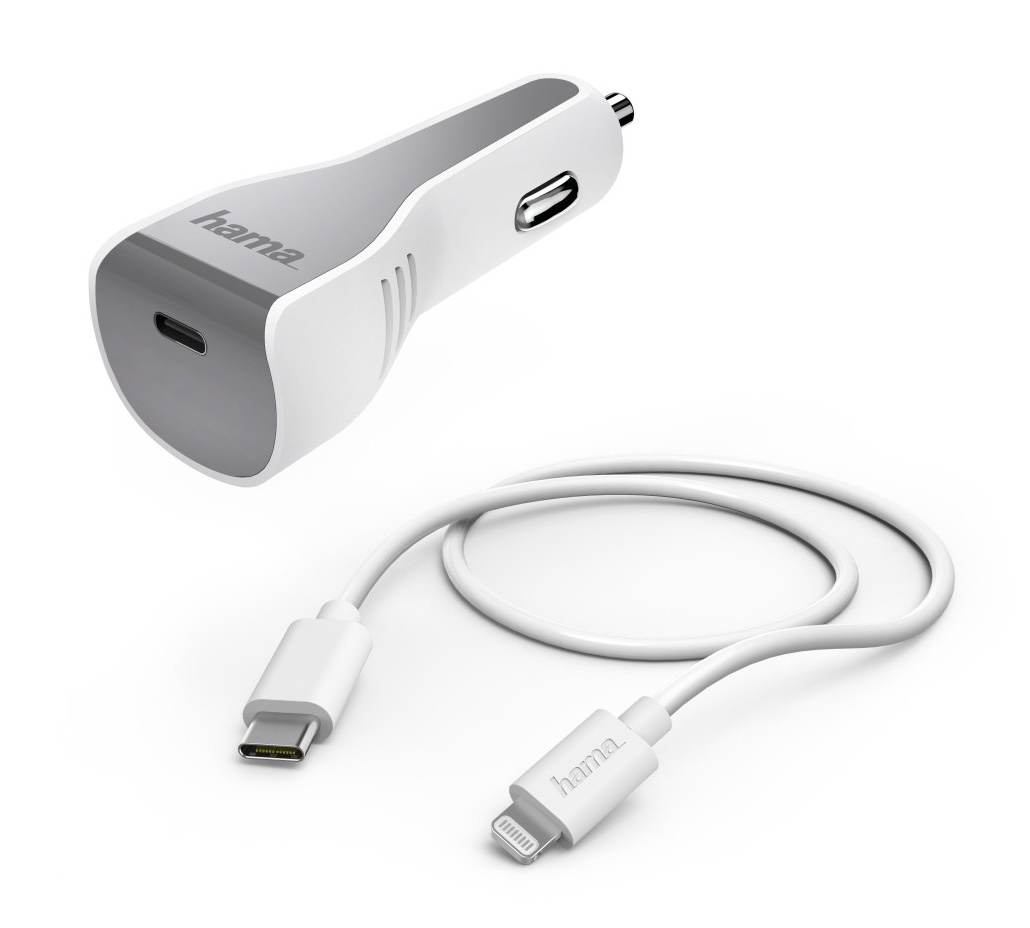 

Автомобильное зарядное устройство Hama H-183317, 1xUSB Type C, 3А, QC, PD, кабель Lightning 8-pin, белый (00183317), H-183317