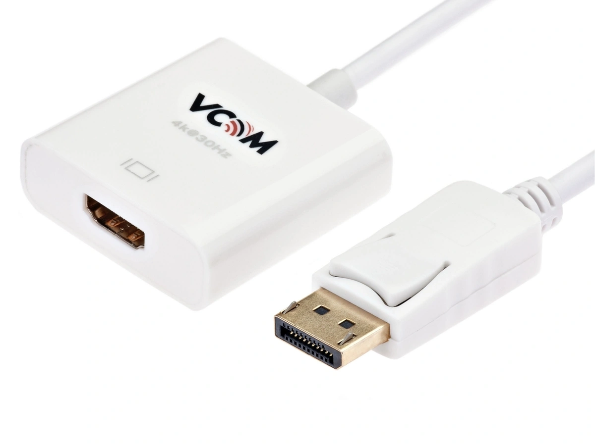 

Кабель-переходник (адаптер) DisplayPort(20M)-HDMI(19F) 4K, 20 см, белый VCOM (CG601)