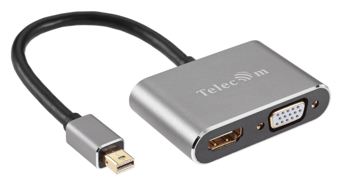 

Кабель Mini DisplayPort(M)-HDMI (F)/ VGA (F) 4K, 20 см, серый Telecom (TA6080)