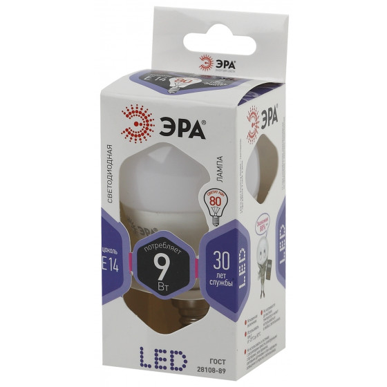 

Лампа светодиодная E14 шар/P45, 9Вт, 6000K / холодный свет, 720лм, ЭРА LED P45-9W-860-E14 (Б0031411), LED P45-9W-860-E14