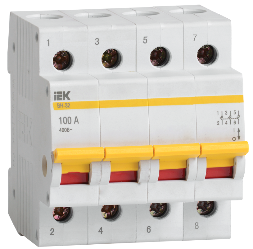 

Выключатель нагрузки 4P 100A, IEK ВН-32 (MNV10-4-100)