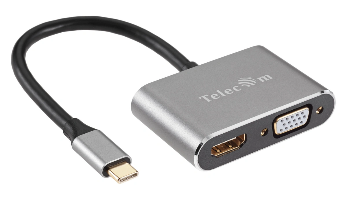 

Кабель-переходник (адаптер) USB 3.1 Type-C(m)-HDMI(f)+VGA(f), 20см, серый Telecom (TUC050), 0