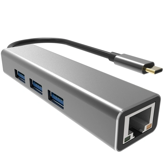 Док-станция VCOM TYPE C Docking, 3xUSB 3.0, RJ45, USB 3.1 Type-C, серый (DH311A)