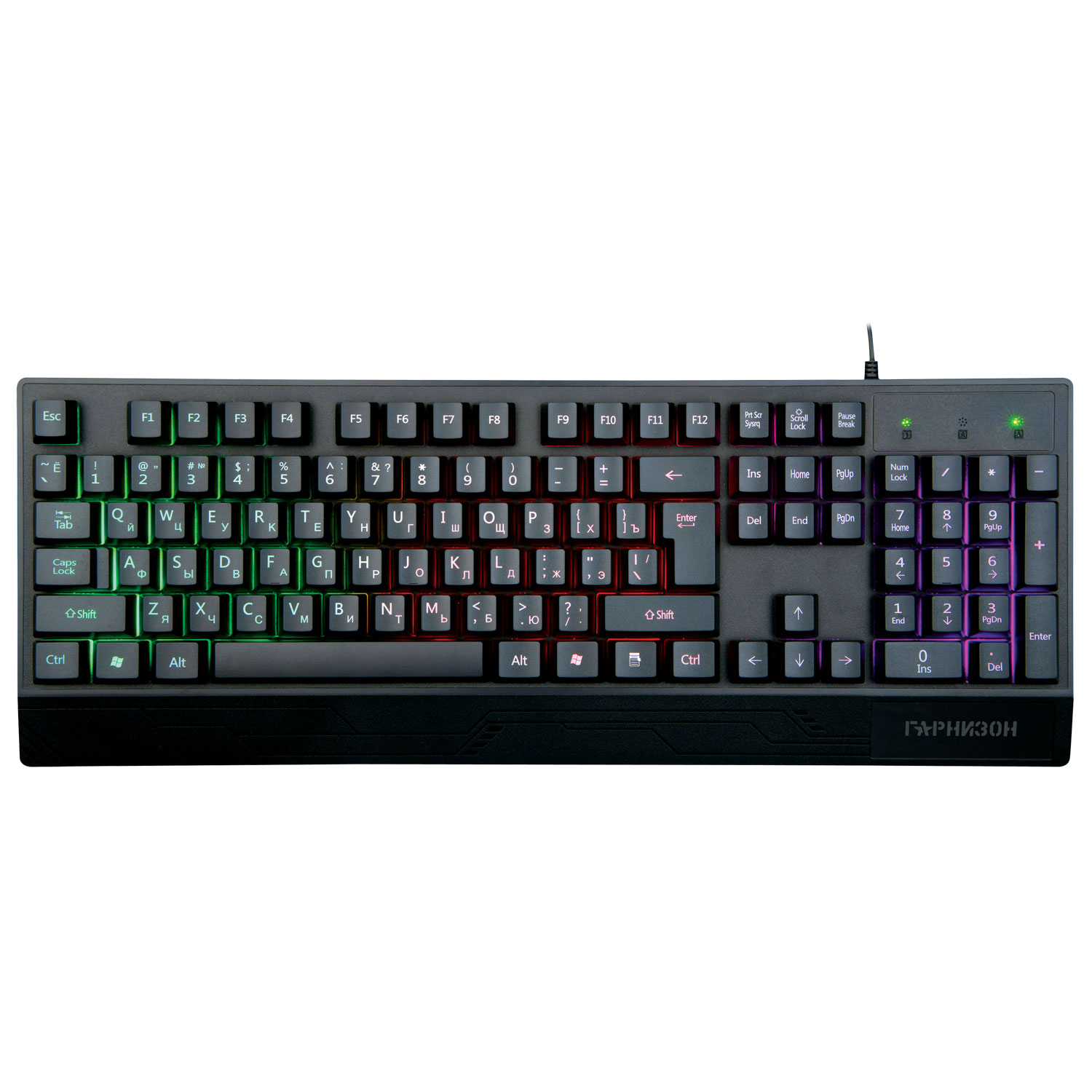 

Клавиатура проводная Гарнизон GK-210G, мембранная, подсветка, USB, черный, GK-210G
