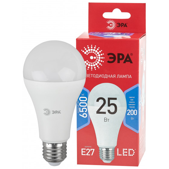 

Лампа светодиодная E27 груша/A65, 25Вт, 6500K / холодный свет, 2000лм, ЭРА LED A65-25W-865-E27 R (Б0048011), LED A65-25W-865-E27 R