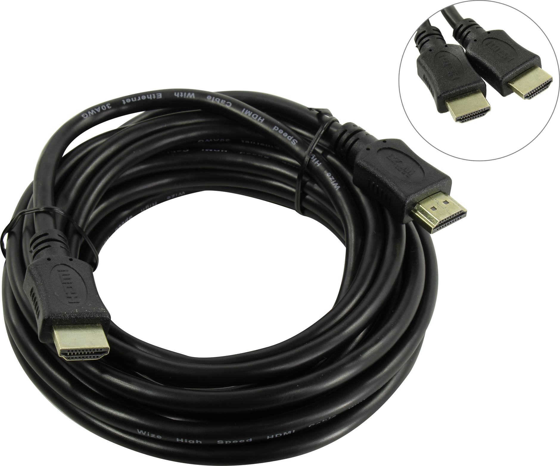 Кабель HDMI(19M)-HDMI(19M) v2.0 4K, экранированный, 10м, черный Wize (C-HM-HM-10M)