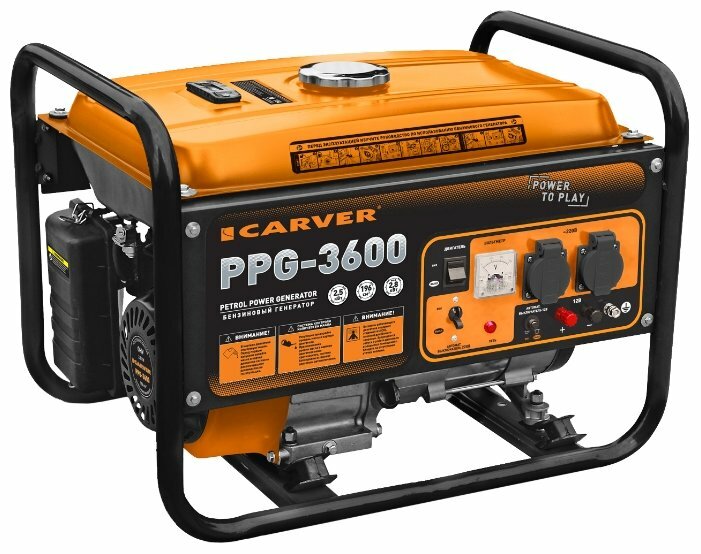 

Электрогенератор Carver PPG- 3600, однофазный, синхронный, бензиновый, 6.5 л.с., 2.8кВт, 2xEURO 16A (01.020.00003), PPG- 3600