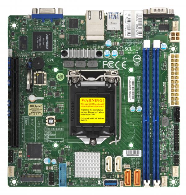 

Материнская плата Supermicro X11SCL-IF, 1xSocket1151v2, iC242, 2xDDR4, PCI-Ex16, 1xM.2-PCI-E/SATA, 4SATA3 RAID 0/1/5/10, 2GLAN, 4xUSB 2.0, 5xUSB 3.1, VGA, mini-ITX, Retail (MBD-X11SCL-IF-O), X11SCL-IF