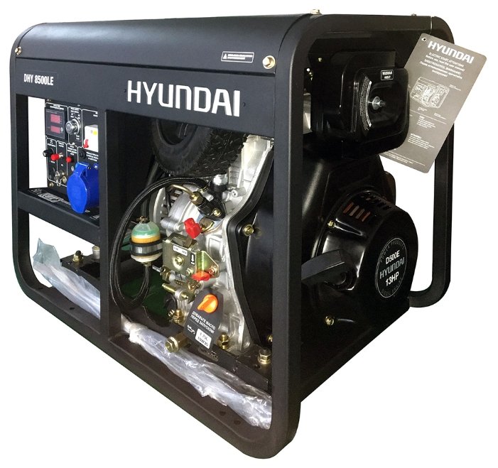 

Электрогенератор Hyundai DHY 8500LE, однофазный, синхронный, дизельный, 13 л.с., 7.2кВт, 1xEURO 16A + 1x220В 32A, DHY 8500LE