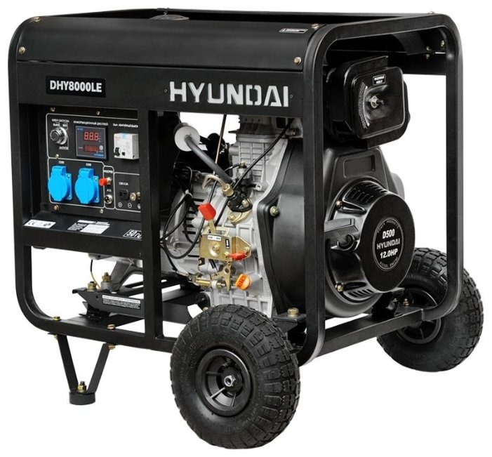 Электрогенератор Hyundai DHY 8000LE, однофазный, синхронный, дизельный, 12 л.с., 6.5кВт, 2xEURO 16A