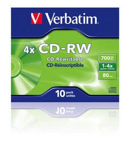 Диск Verbatim CD-RW, 700Mb, 4x, Jewel Case, 10 шт, DataLife+