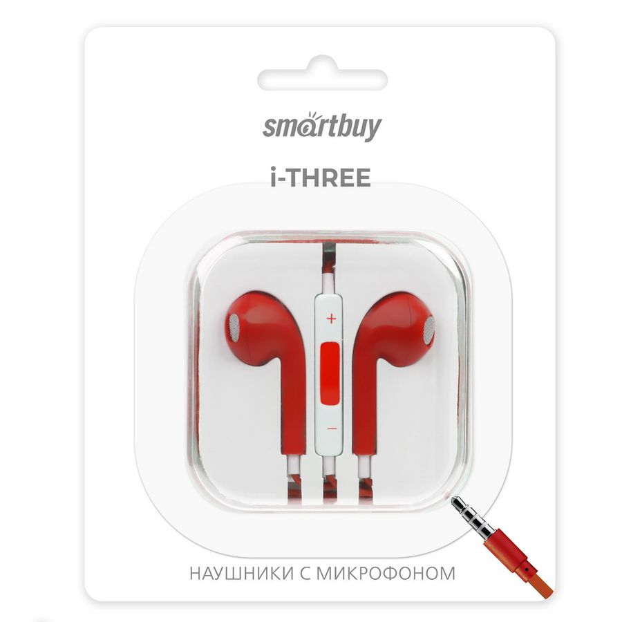 

Проводная гарнитура Smartbuy i-Three, jack 3.5 mm, красный (SBH-104-RD), i-Three