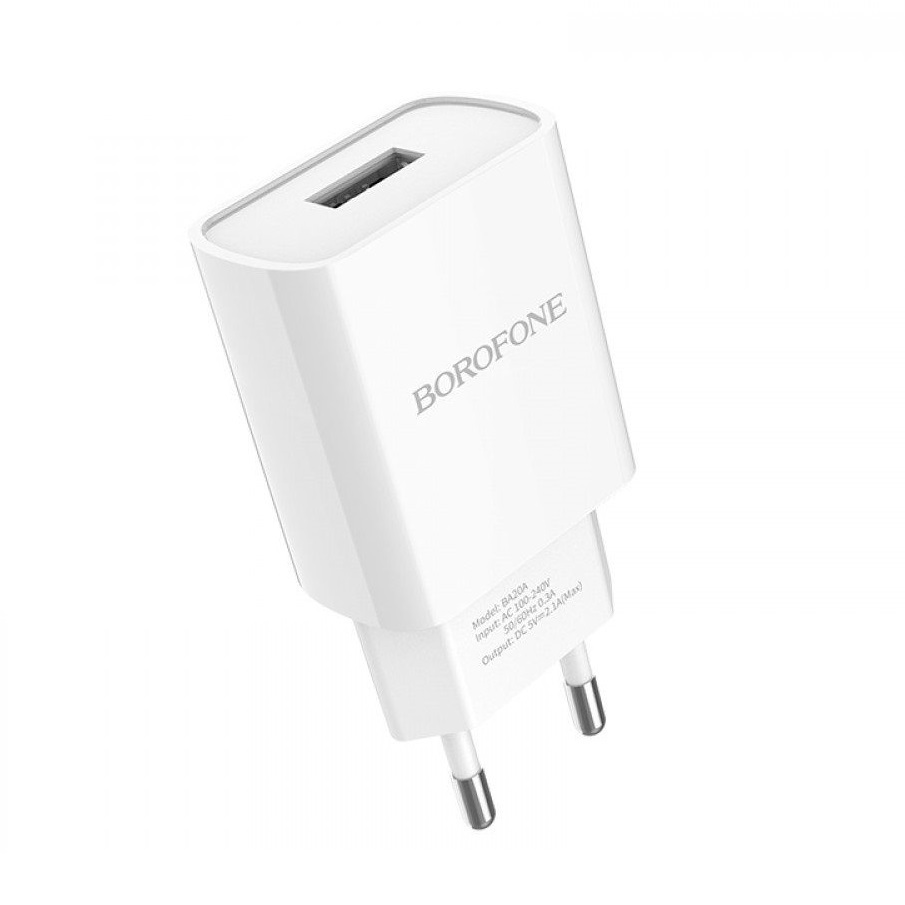 

Сетевое зарядное устройство Borofone BA20A Sharp, 1USB, 2.1A, белый (6931474700681), BA20A Sharp