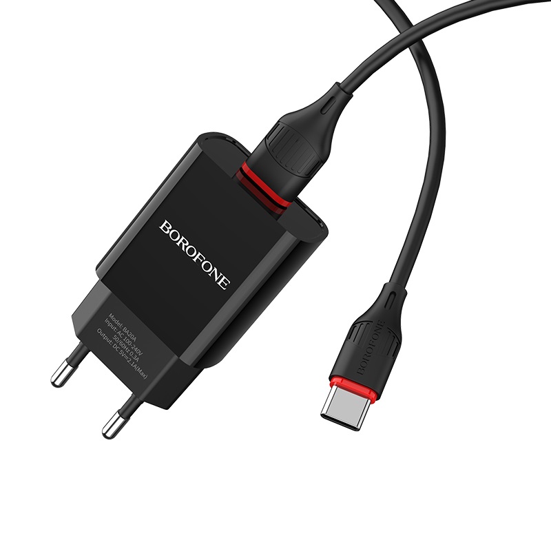 

Сетевое зарядное устройство Borofone BA20A Sharp, 1USB, 2.1A, черный (02142), кабель USB Type C, BA20A Sharp