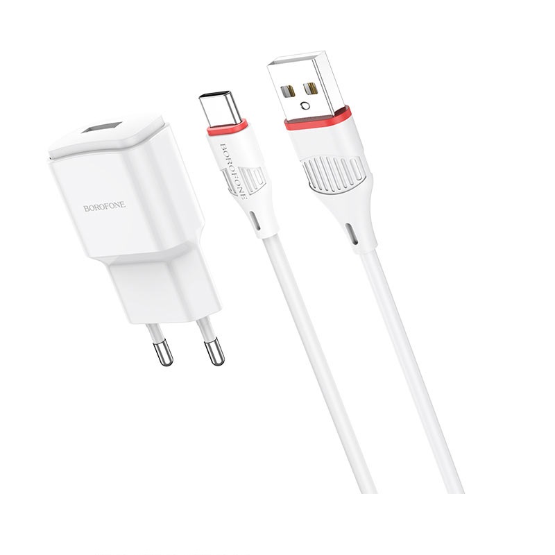 

Сетевое зарядное устройство Borofone BA48A Orion, 1USB, 2.1A, белый, кабель USB Type C, BA48A Orion