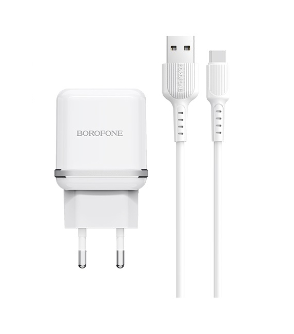 

Сетевое зарядное устройство Borofone BA25A Outstanding, 2USB, 2.4A, белый (6931474704221), кабель USB Type C, BA25A Outstanding