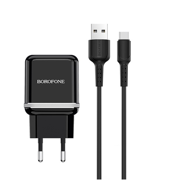 

Сетевое зарядное устройство Borofone BA25A Outstanding, 2USB, 2.4A, черный (6931474704214), кабель USB Type C, BA25A Outstanding
