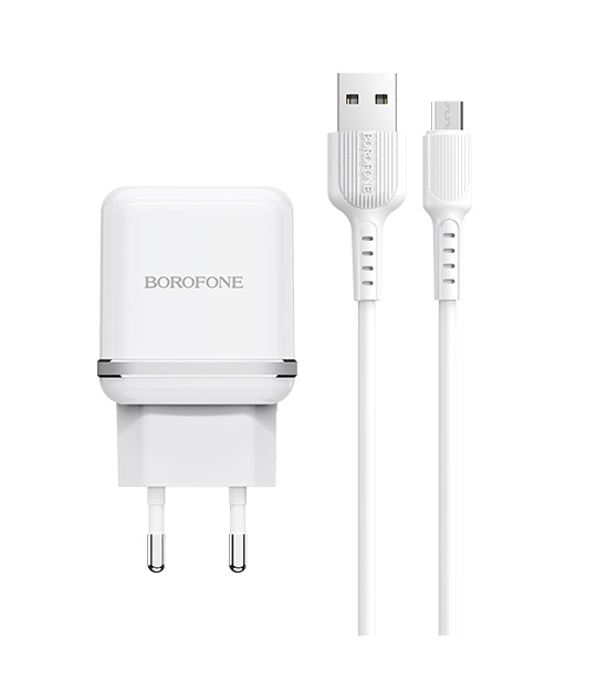 

Сетевое зарядное устройство Borofone BA25A Outstanding, 2USB, 2.4A, белый (6931474704207), кабель microUSB, BA25A Outstanding