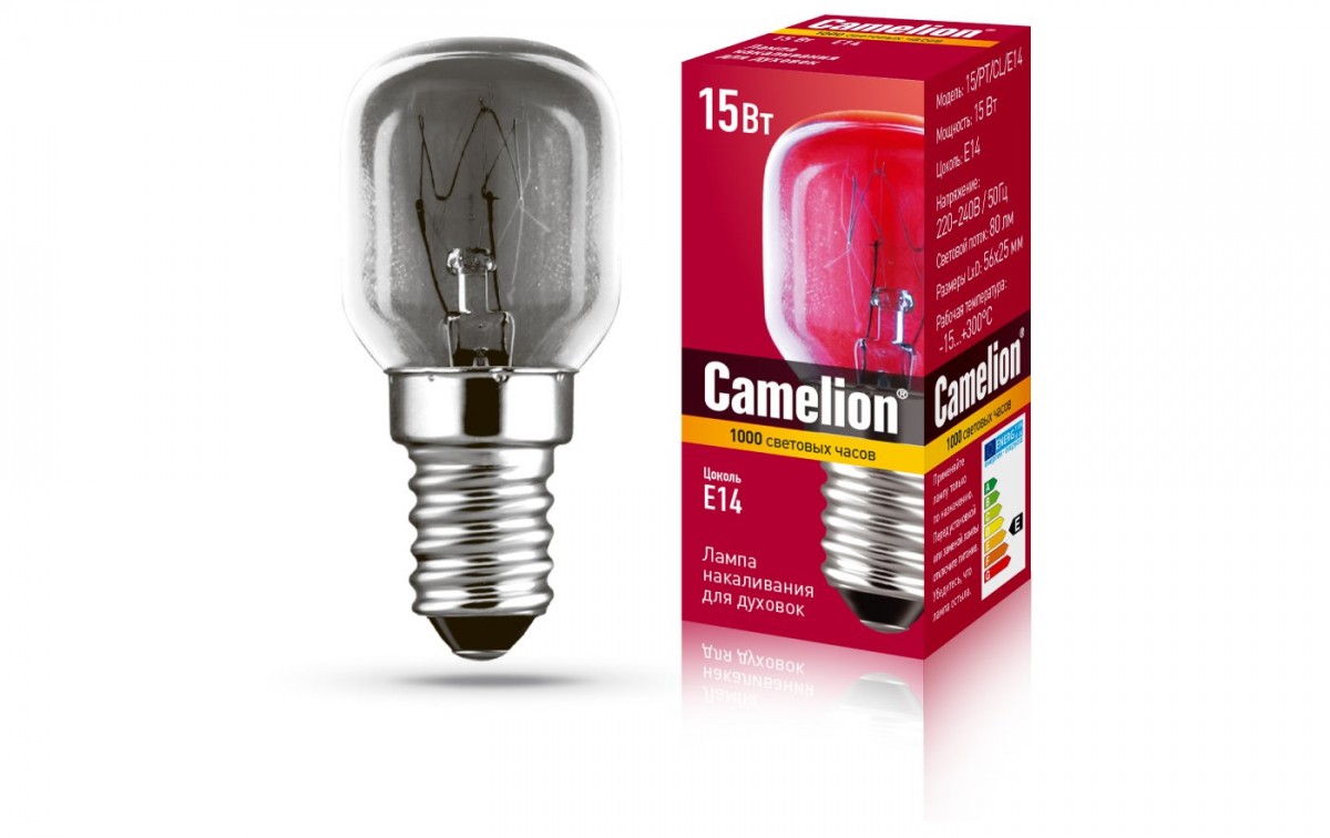 Лампа накаливания E14 трубка/T25, 15Вт, 80лм, диммируемая, Camelion 15/PT/CL/E14 (12979)