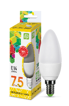 

Лампа светодиодная E14 свеча/C37, 7.5Вт, 3000K / теплый свет, 675лм, ASD LED-СВЕЧА-std standart (4690612003924), LED-СВЕЧА-std