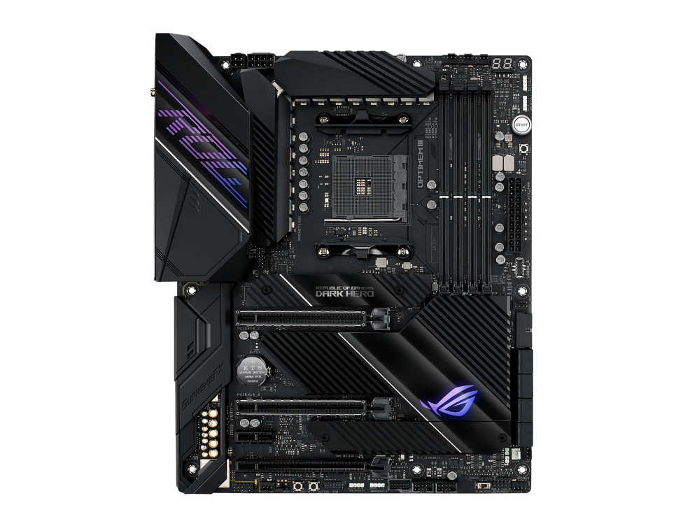 

Материнская плата ASUS ROG CROSSHAIR VIII DARK HERO, SocketAM4, AMD X570, 4xDDR4, 3PCI-Ex16, 8SATA3, 7.1-ch, GLAN, 2.5GLAN, 14 USB 3.2, 1 USB Type-C, ATX, Retail, ROG CROSSHAIR VIII DARK HERO