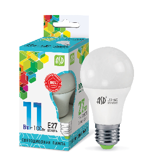 

Лампа светодиодная E27 груша/A60, 11Вт, 4000K / белый, 990лм, ASD LED-A60 standart (4690612001715), LED-A60