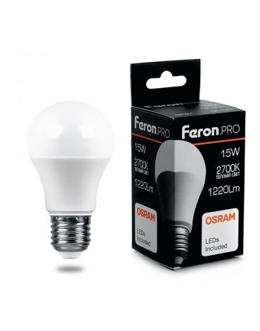 Лампа светодиодная E27 груша/A60, 15Вт, 2700K / теплый свет, 1220лм, Feron.PRO LB-1015 (38035)