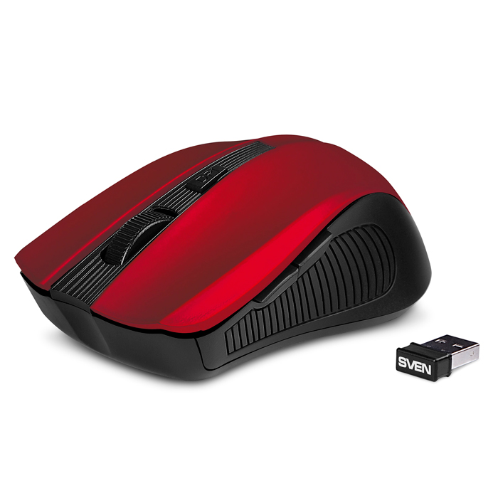 

Мышь беспроводная Sven RX-350W, 1400dpi, оптическая светодиодная, USB, красный (SV-019587), RX-350W