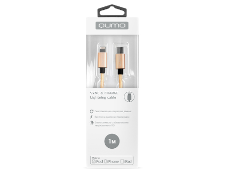 

Кабель USB Type-C-Lightning 8-pin, MFi, 2.4A, 1м, золотистый Qumo (23740)