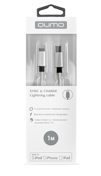 

Кабель USB Type-C-Lightning 8-pin, MFi, 2.4A, 1м, серебристый Qumo (23738)