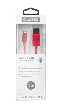 

Кабель USB-Lightning 8-pin, MFi, 2.4A, 15см, красный Qumo (23597)