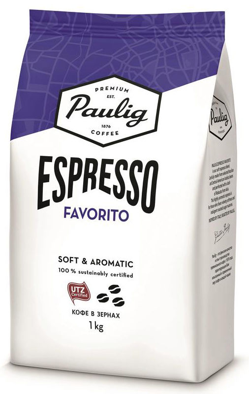 

Кофе в зернах Paulig Espresso Favorito 1кг, темная обжарка, смесь арабики и робусты, Espresso Favorito