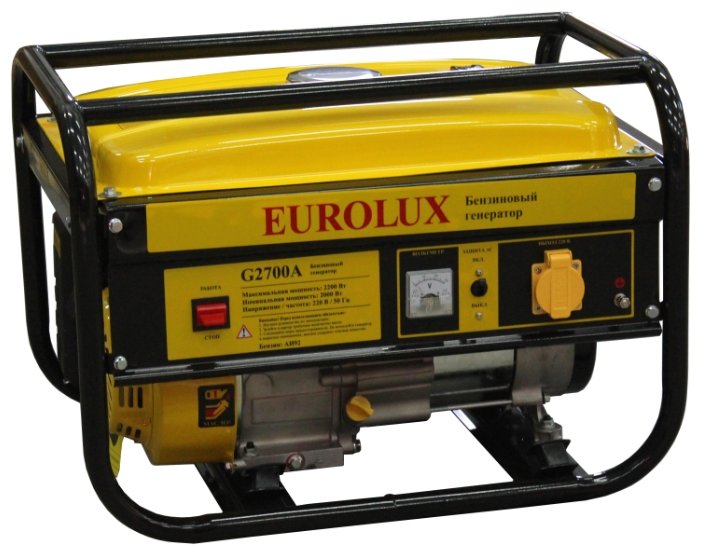

Электрогенератор Eurolux G2700A, однофазный, бензиновый, 5.5 л.с., 2.2кВт, 1xEURO 16A, G2700A