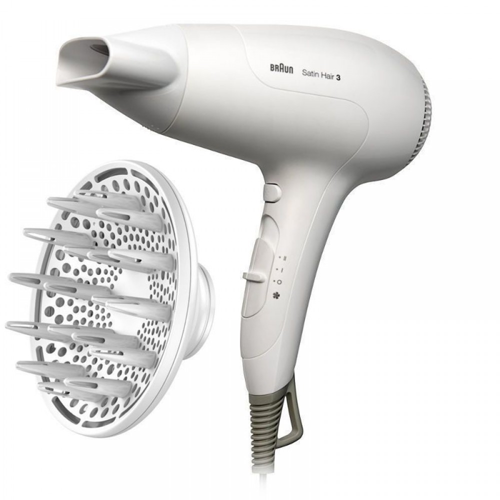 

Фен Braun Satin Hair 3 PowerPerfection HD385 2000Вт, 3 режима, 2 насадки, ионизация, концентратор, белый (1054831), HD385