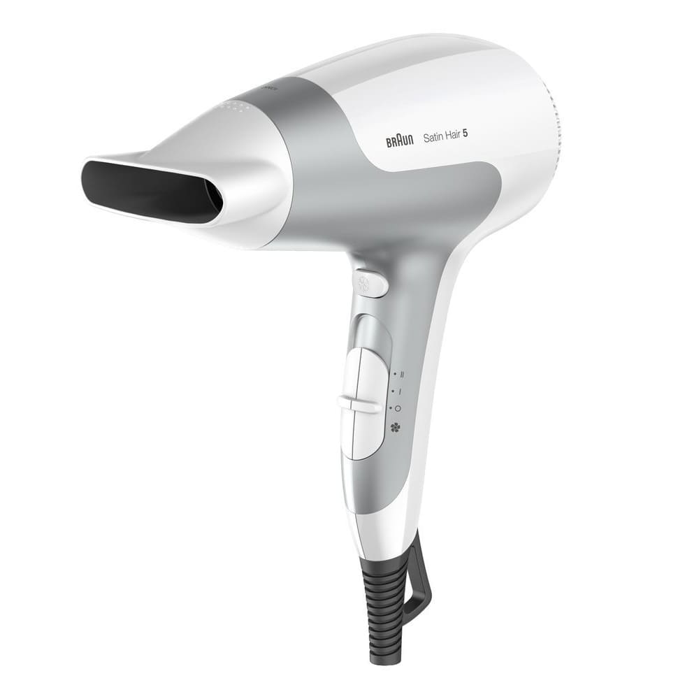 

Фен Braun Satin Hair 5 PowerPerfection HD580 2500Вт, 3 режима, 1 насадка, ионизация, концентратор, белый/серебристый (81502129), HD580