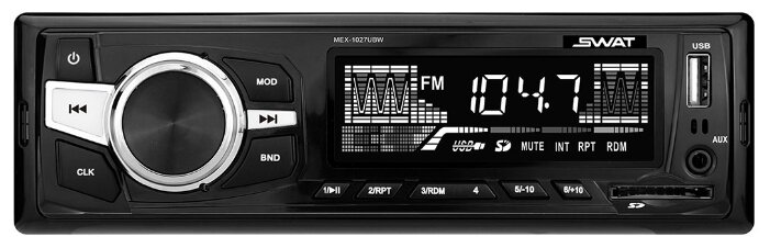 

Автомагнитола Swat MEX-1027UBW, 1 DIN, 4x50 Вт, USB, черный, MEX-1027UBW