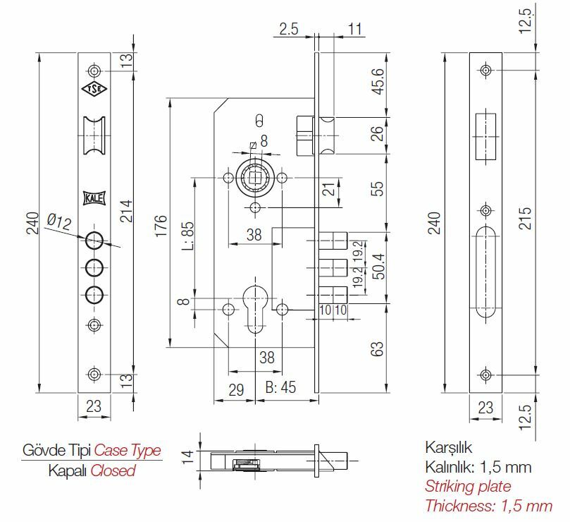 Замок врезной kale kilit 152 r