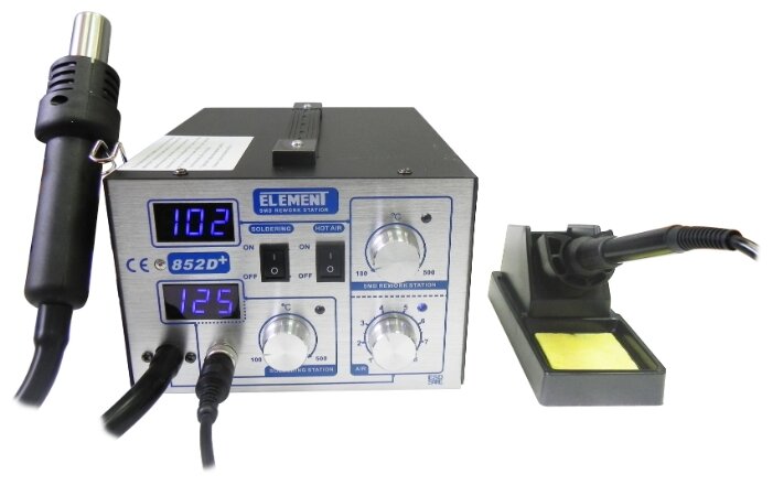 

Паяльная станция ELEMENT 852D+, 700 Вт, сетевой, температура нагрева 100°C - 480°C, 852D+