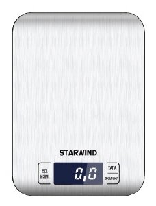 

Кухонные весы электронные Starwind SSK6673 5 кг, 2xCR2032, серебристый (SSK6673), SSK6673